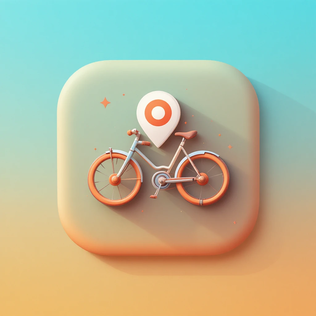 Friendly bike rental app icon with location symbol
