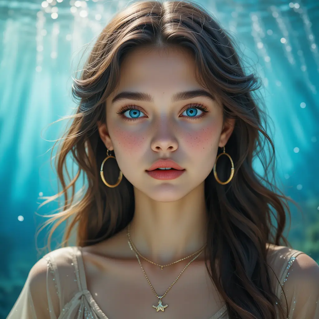 Young woman portrait with blue eyes and gold jewelry