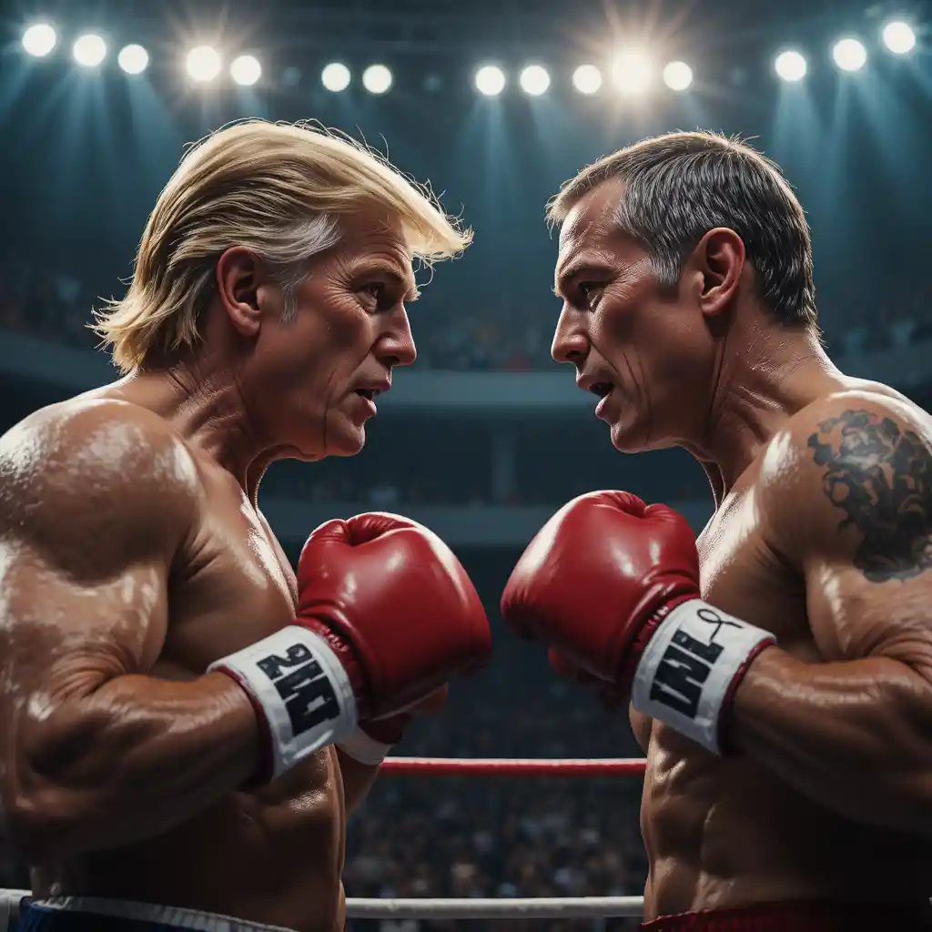 Intense boxing face off in a dramatic arena ring