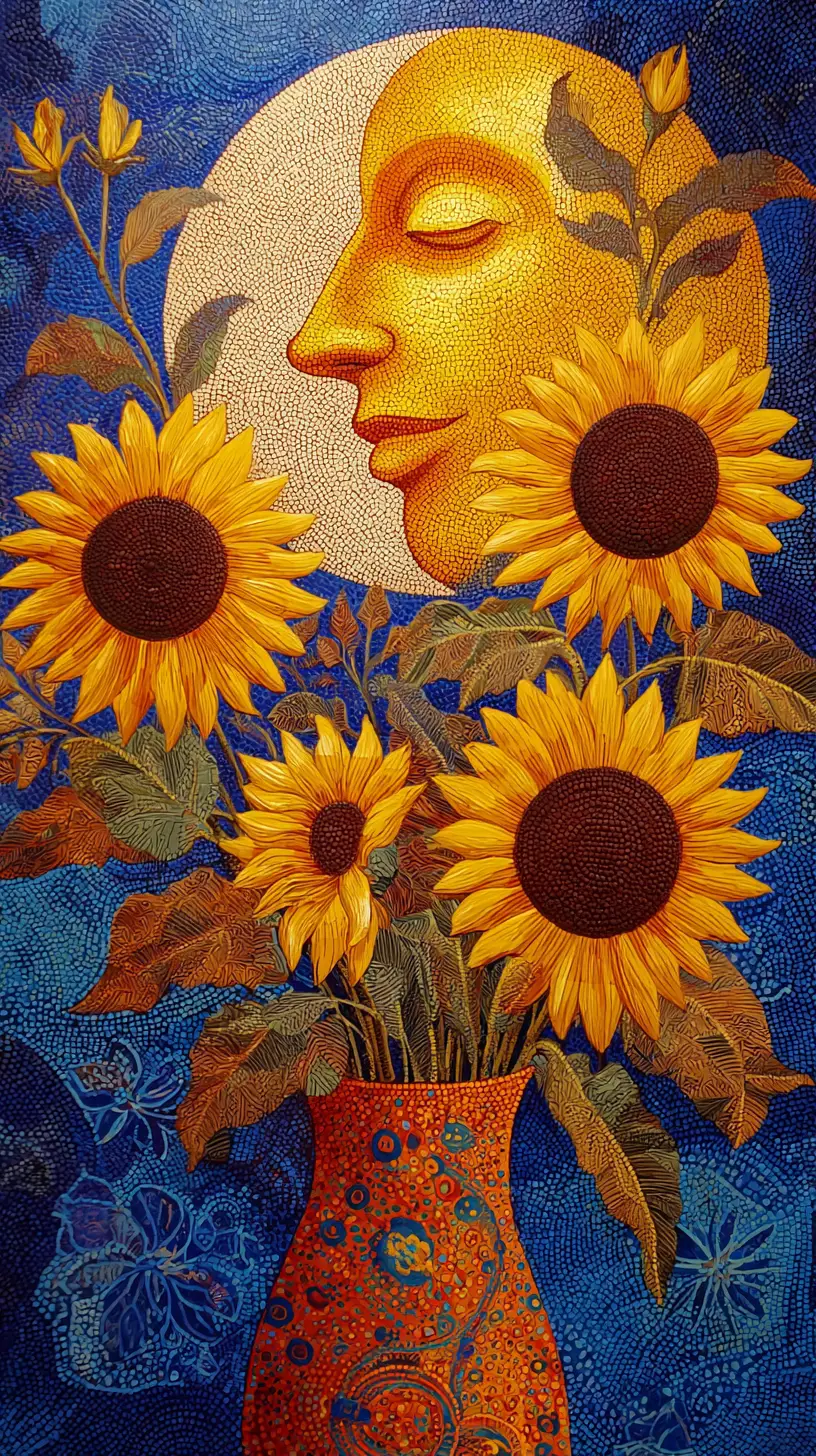 Romantic moon offering sunflowers to the radiant sun