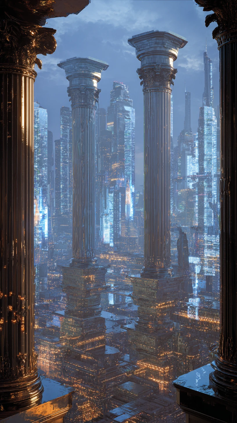 Futuristic Roman City Skyline With Glass And Metal Towers