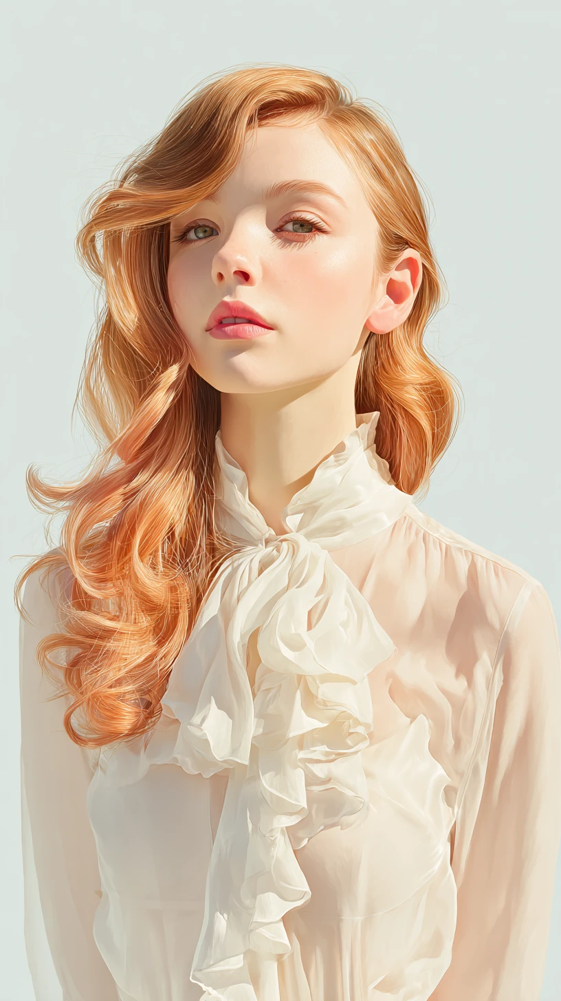 Elegant girl illustration with soft waves and chiffon blouse