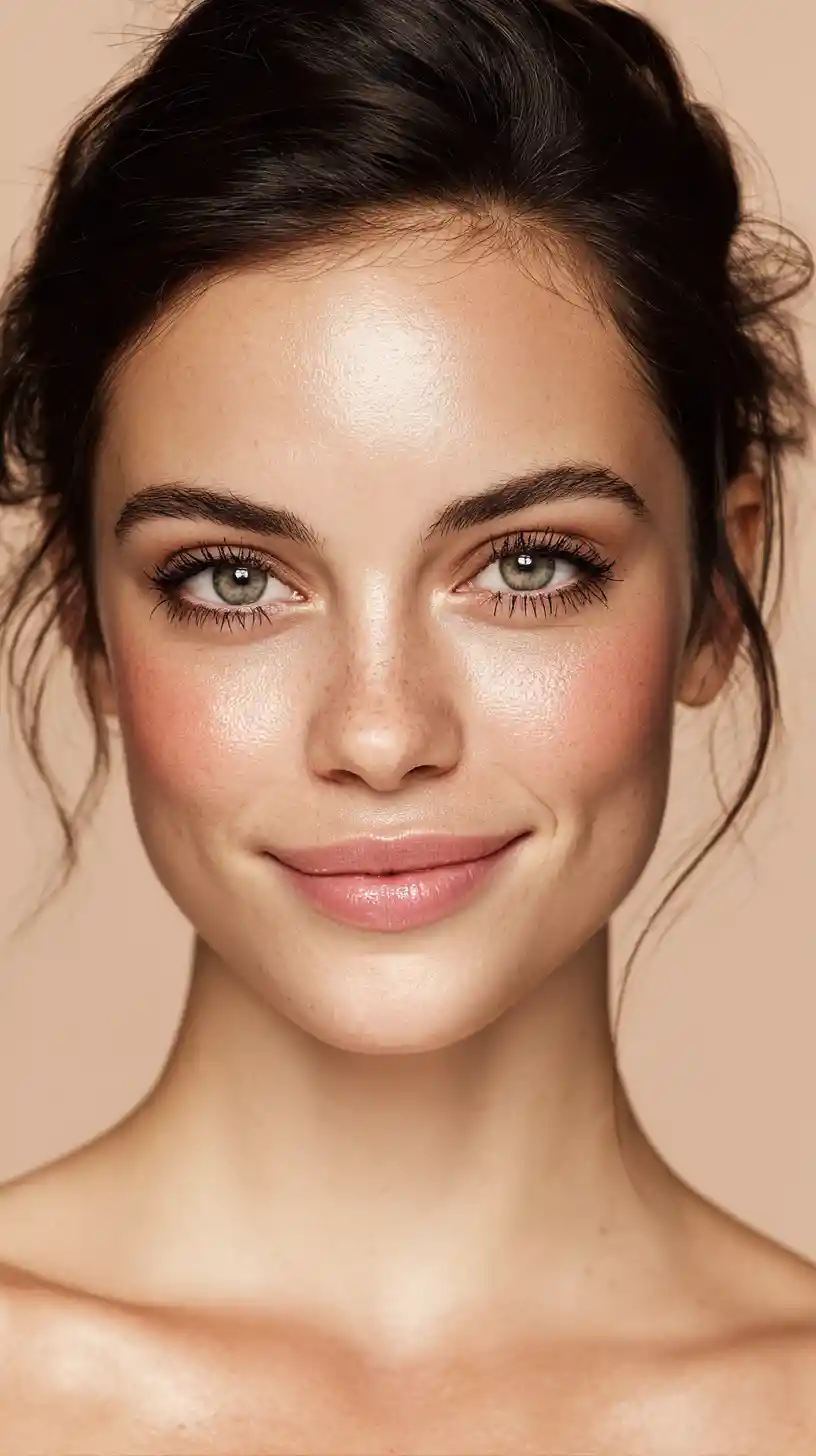 Soft close up beauty portrait with glowing makeup