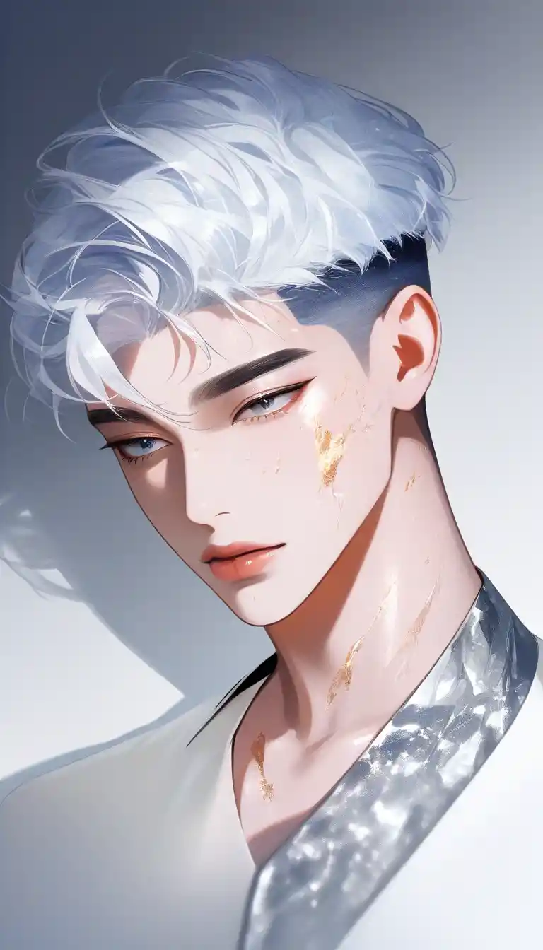 Melancholic male idol portrait under cold white spotlight