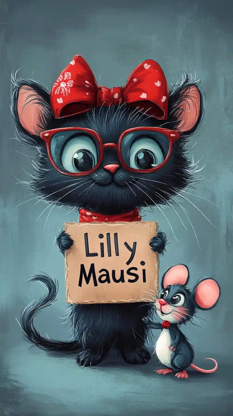 Cute black cat and mouse holding name signs illustration