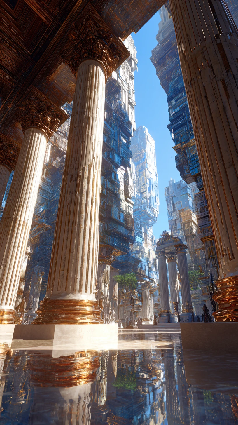 Futuristische Skyline mit römisch inspirierter Architektur