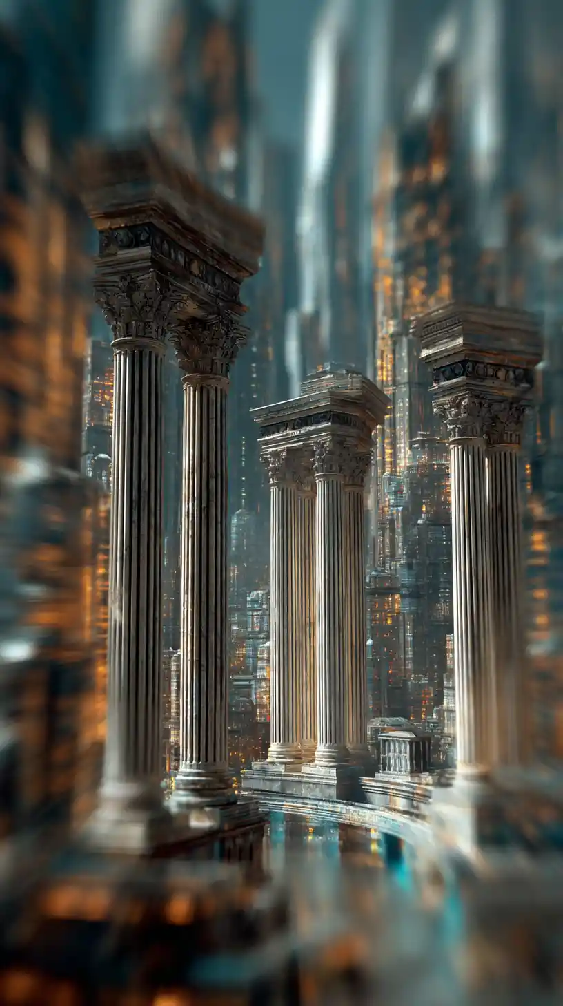 Futuristic Roman city skyline with glass and metal towers