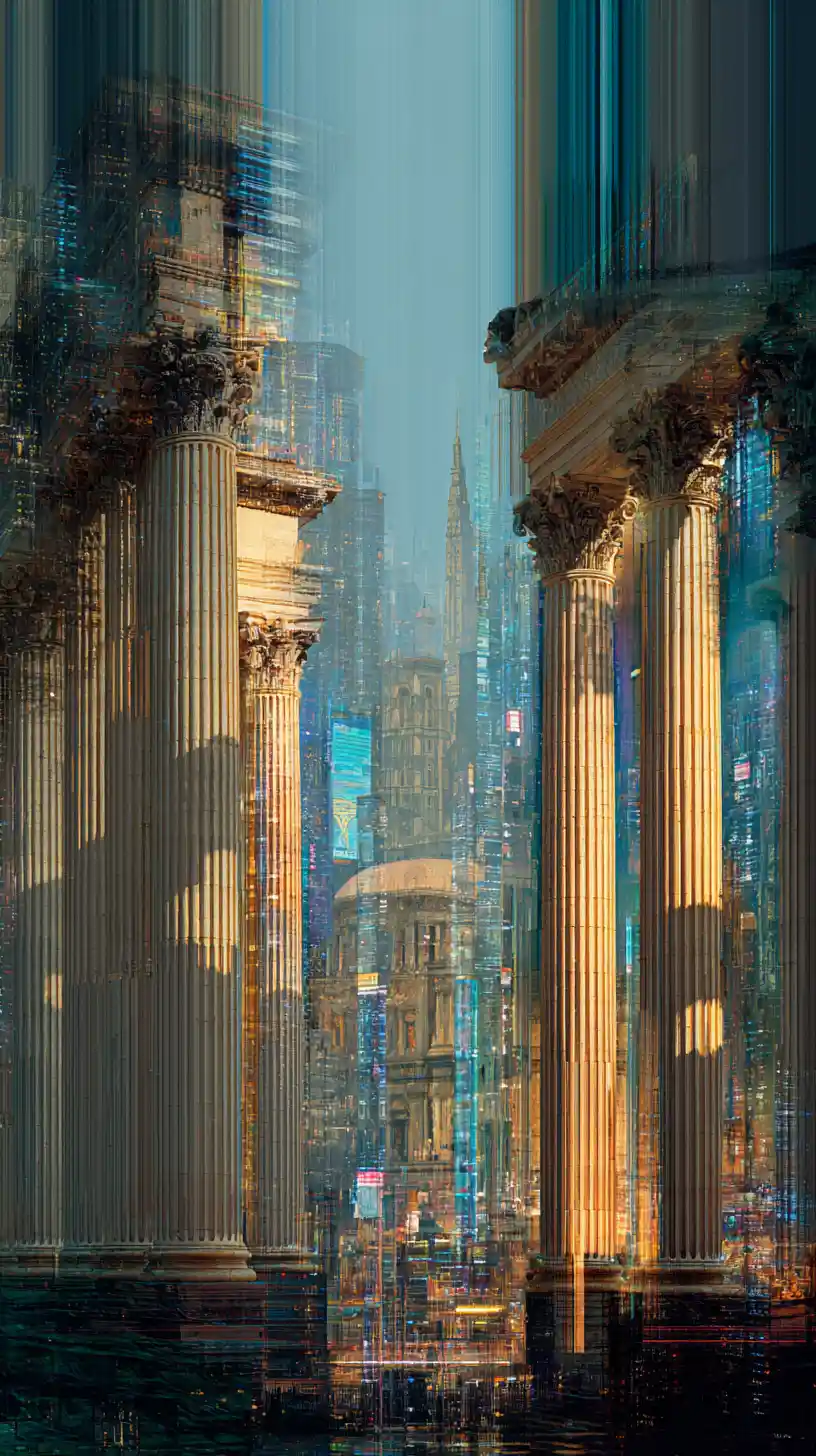 Futuristic Roman city skyline with glass and metal towers