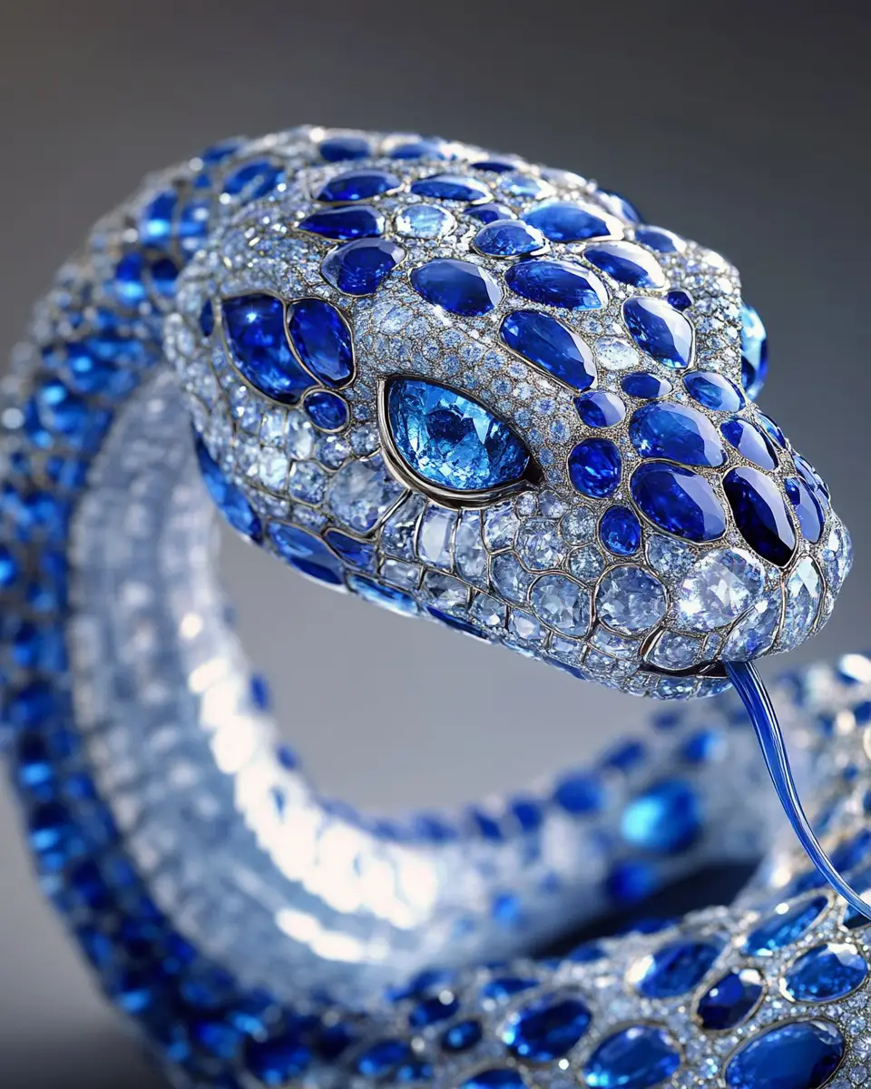 Jeweled Sapphire Snake Sculpture On Dark Background