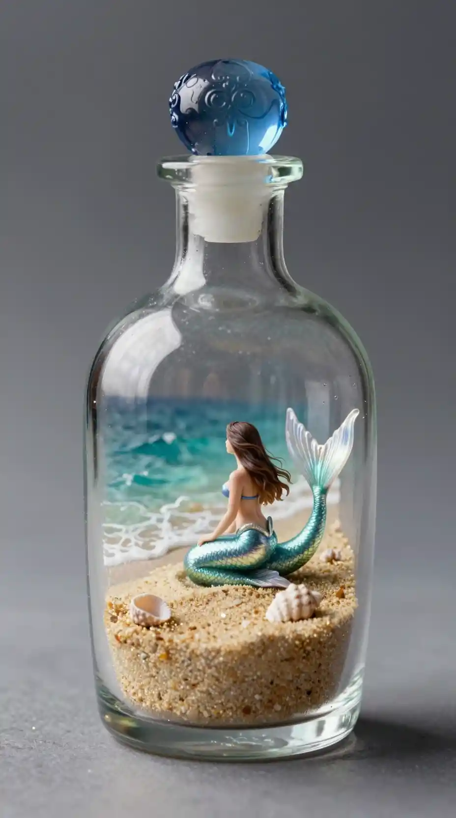 Mermaid In A Bottle On A Tiny Beach Scene