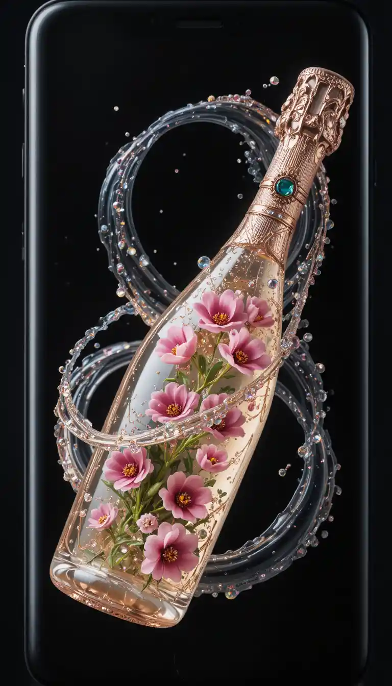 Schwarzes mattes Smartphone mit wirbelndem weißem Champagner-Splash
