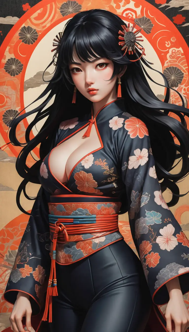 Surreal Anime Woman In Mystical Samurai Fantasy Landscape
