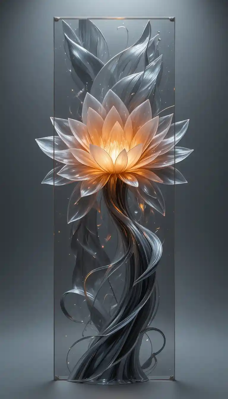 Layered glass flower sculpture with flowing curved design