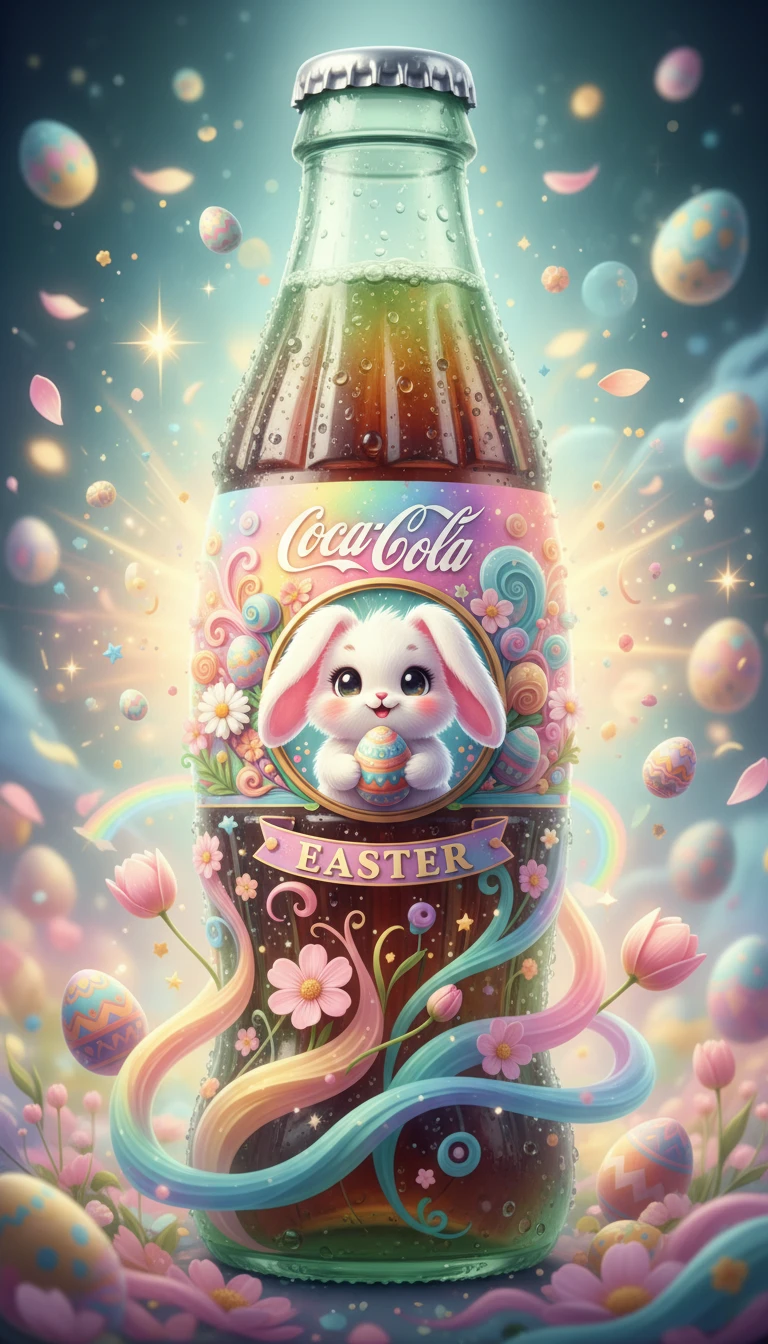 Fantasy Easter cola bottle with cute rabbit label