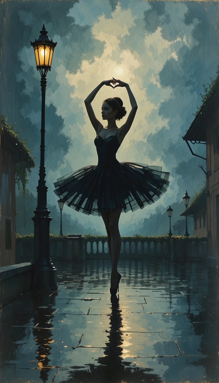 Graceful ballerina silhouette in an impressionist night scene