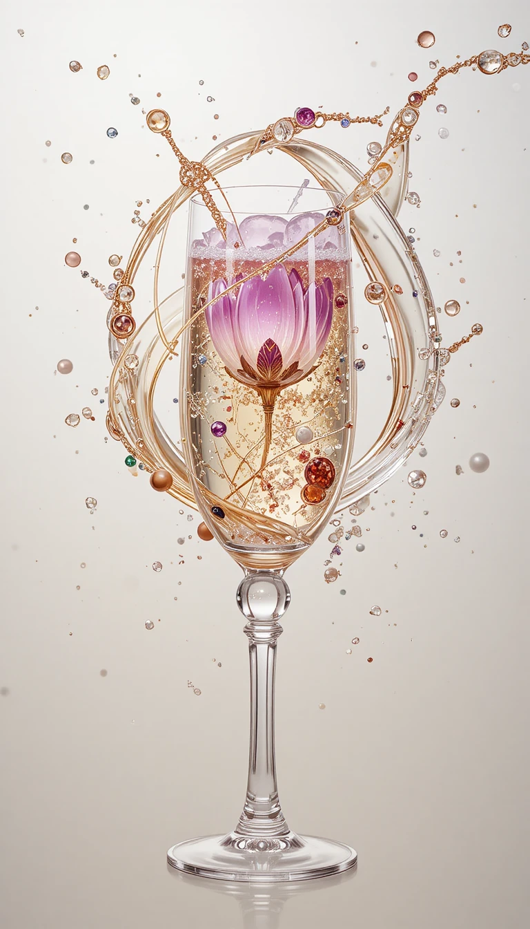 Schizzo fotorealistico di champagne in un bicchiere trasparente