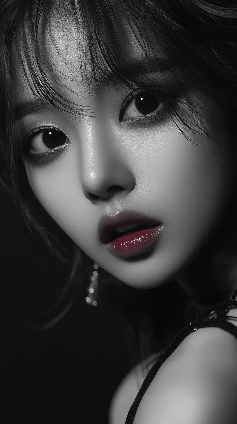Colorful k pop girl idol close up fashion portrait