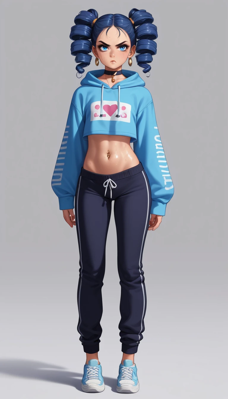 Young dancer girl in sporty outfit on nightclub floor