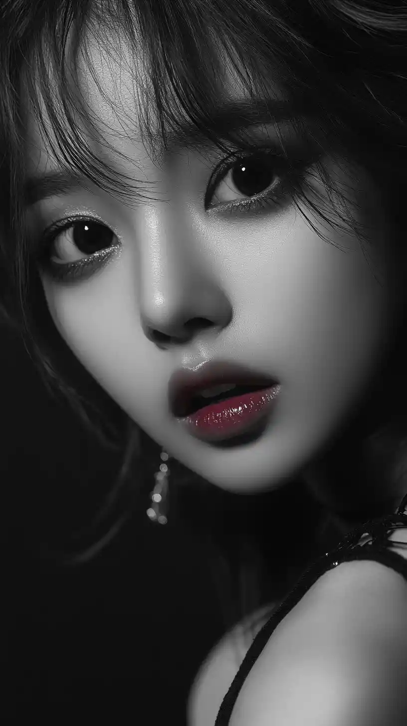Colorful k pop girl idol close up fashion portrait