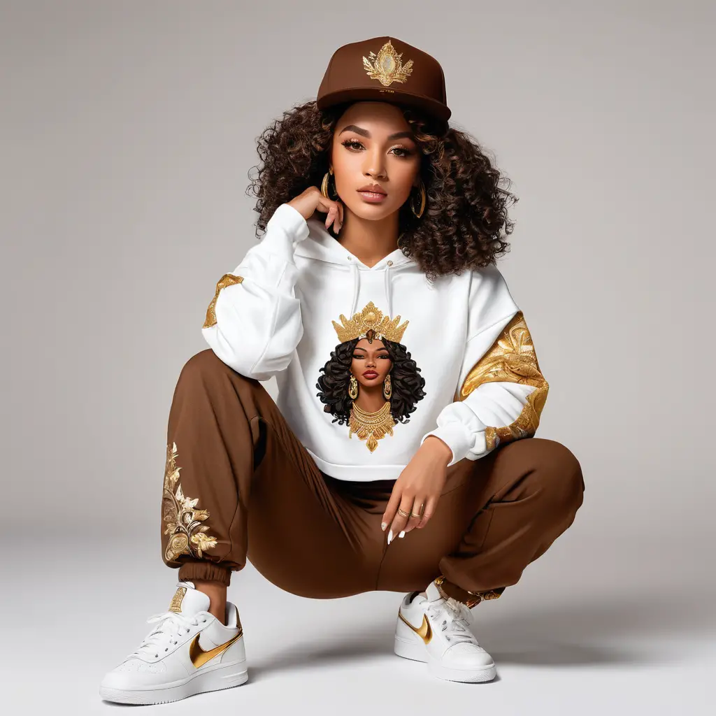 Urban goddess style woman in ornate streetwear