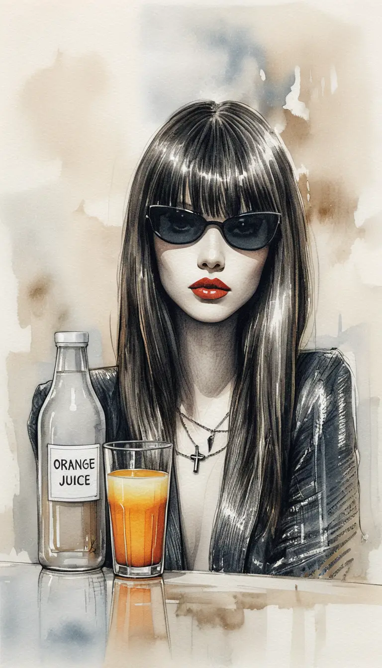 Stylish woman with orange juice in contemporary pop art portrait