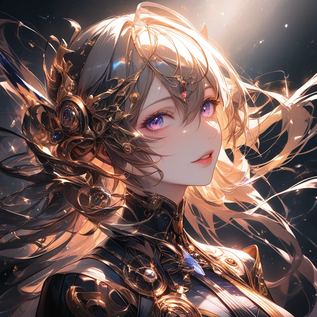 Heroína de anime en un retrato de vórtice steampunk luminoso
