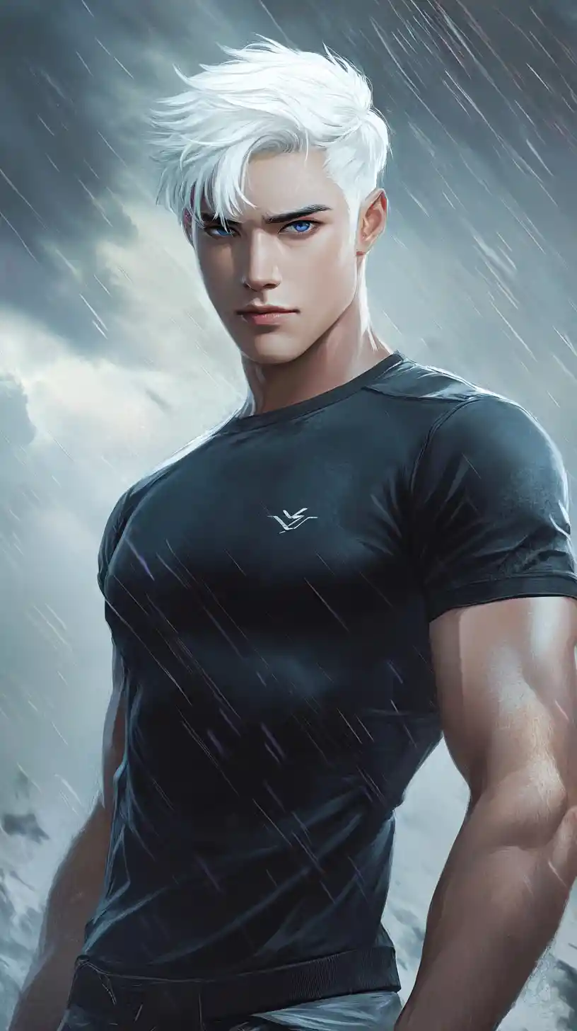 Homem de anime de cabelos brancos em meio a um vento tempestuoso