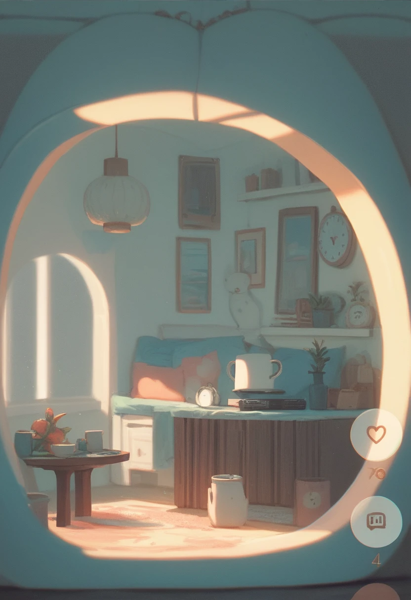 Acogedor dormitorio en miniatura con reloj blanco y pequeño escritorio