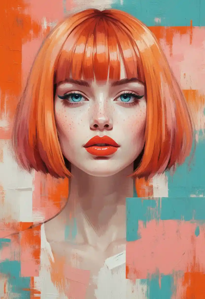 Ritratto digitale pop art di ragazza con caschetto rosso