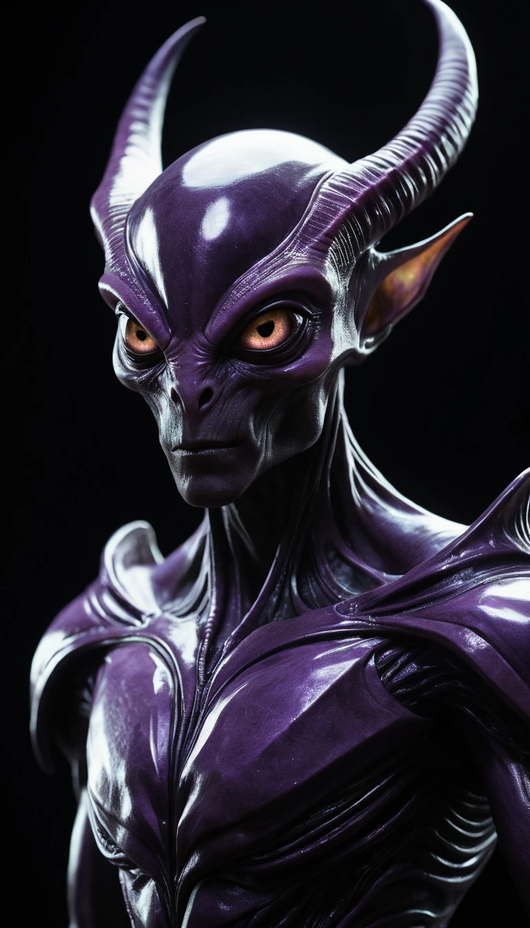 Majestic purple alien floating in a dark cosmic void