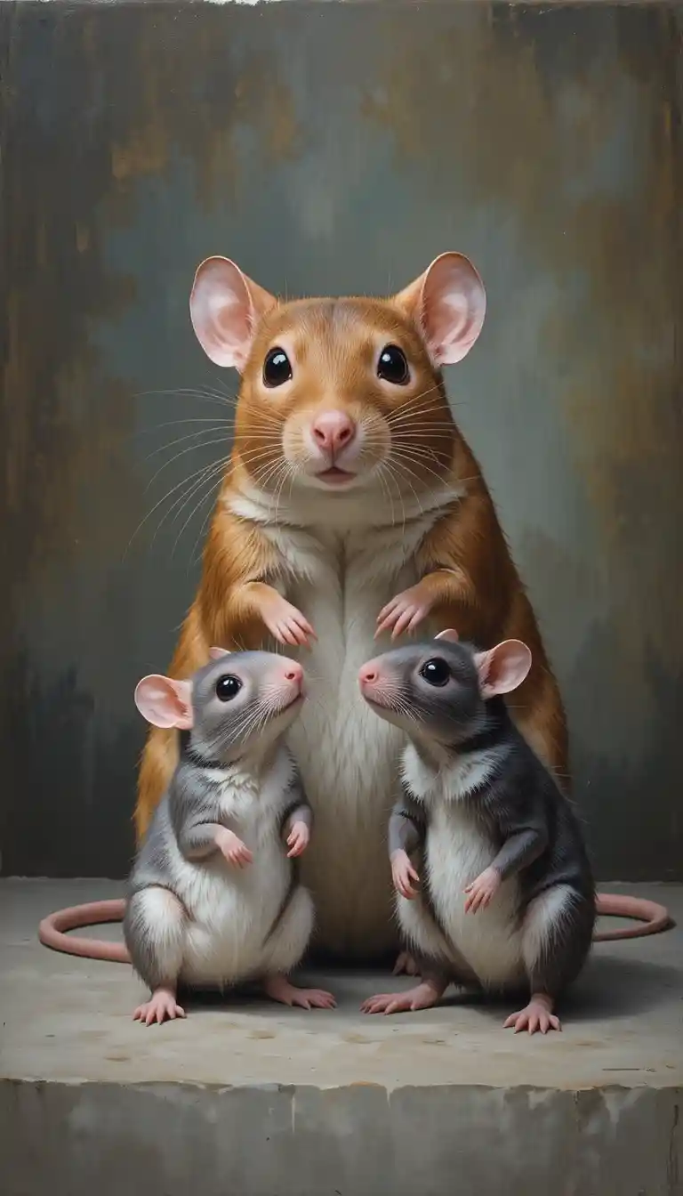 Realistic Rat Family Portrait With Soft Neutral Background