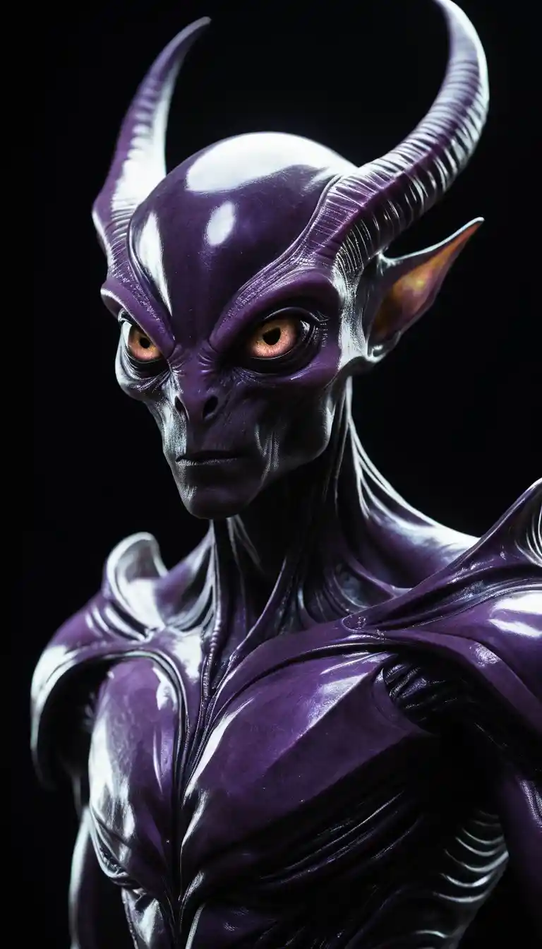 Majestic purple alien floating in a dark cosmic void