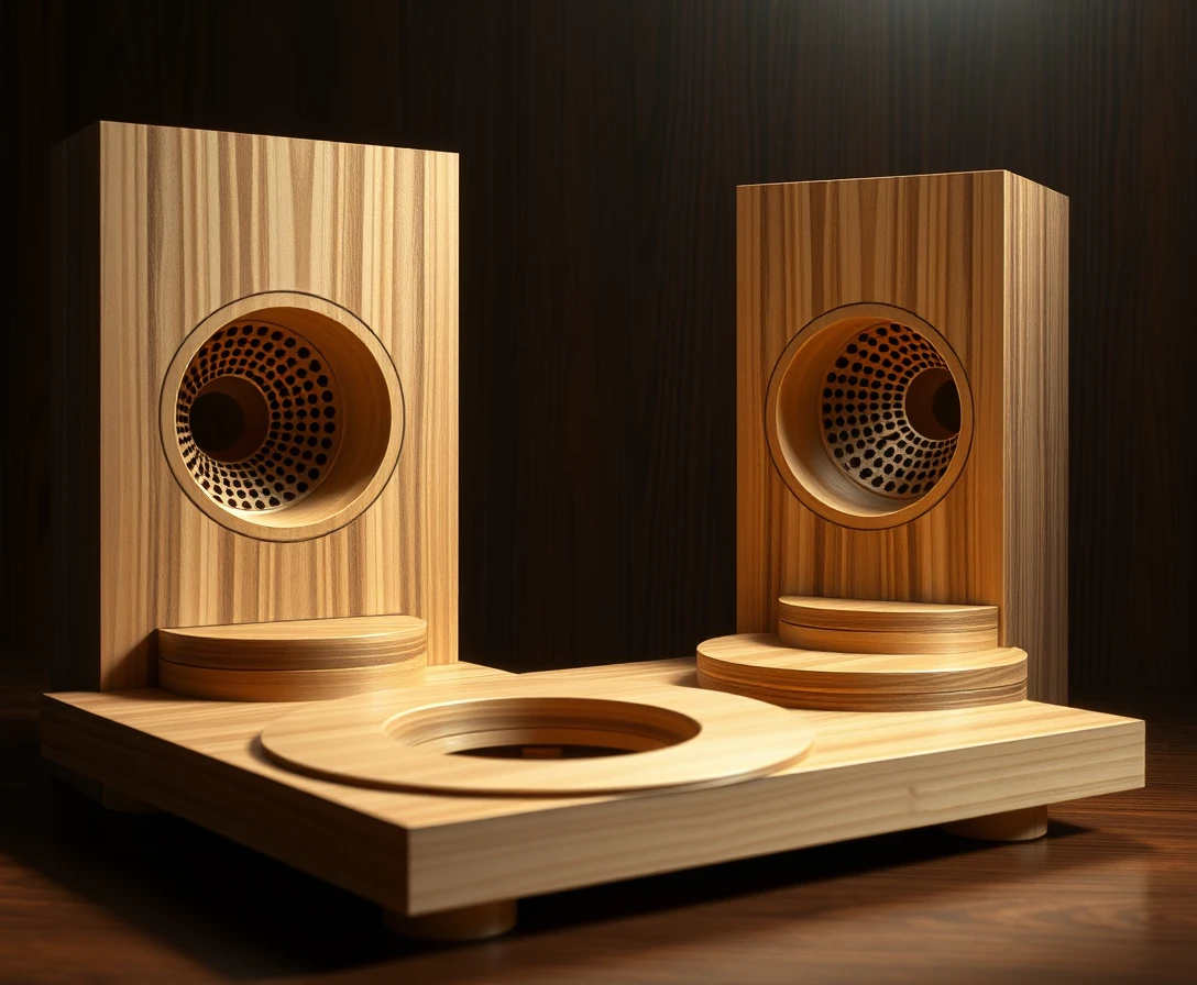 Close up of machined acoustic resonators on dark wood