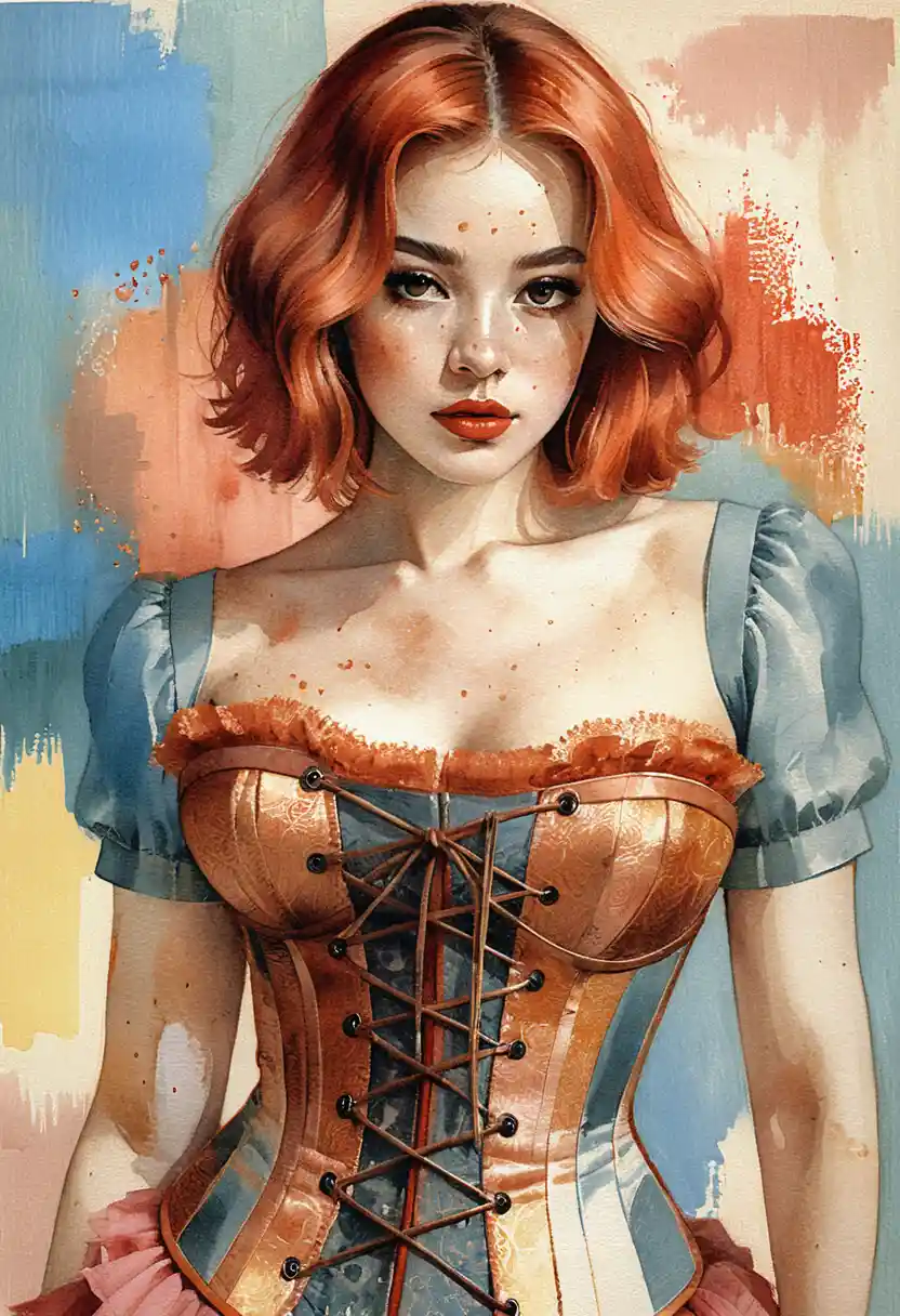 Sepia portrait of an East Asian woman in victorian corset