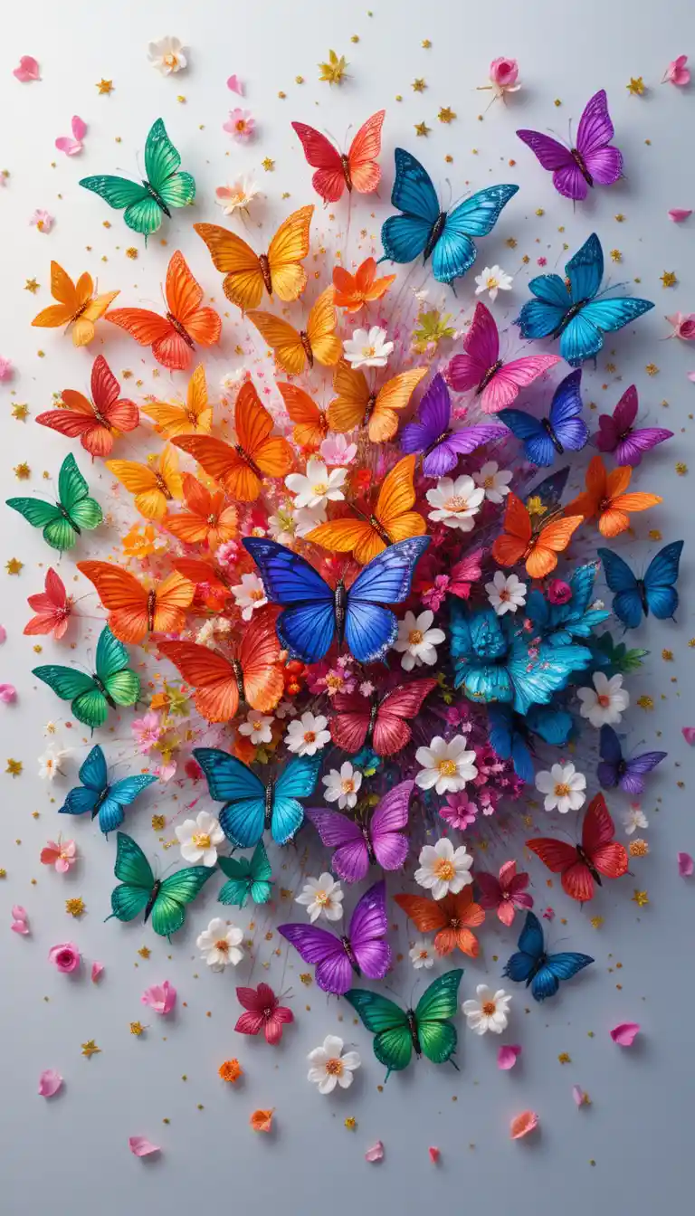 Radiant embroidered butterflies in a swirling floral burst