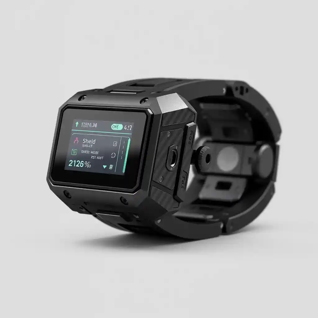 Futuristisches Armband mit Touchscreen und technischer Benutzeroberfläche