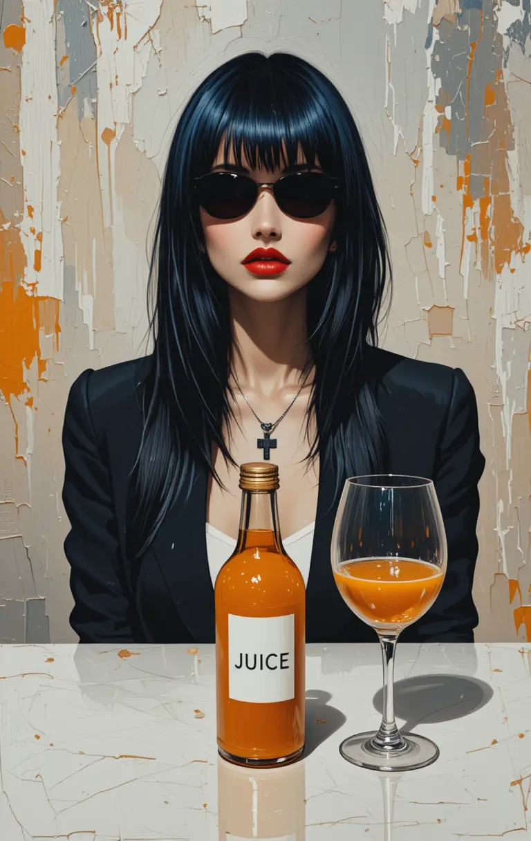 Pop art portrait of woman with orange juice still life