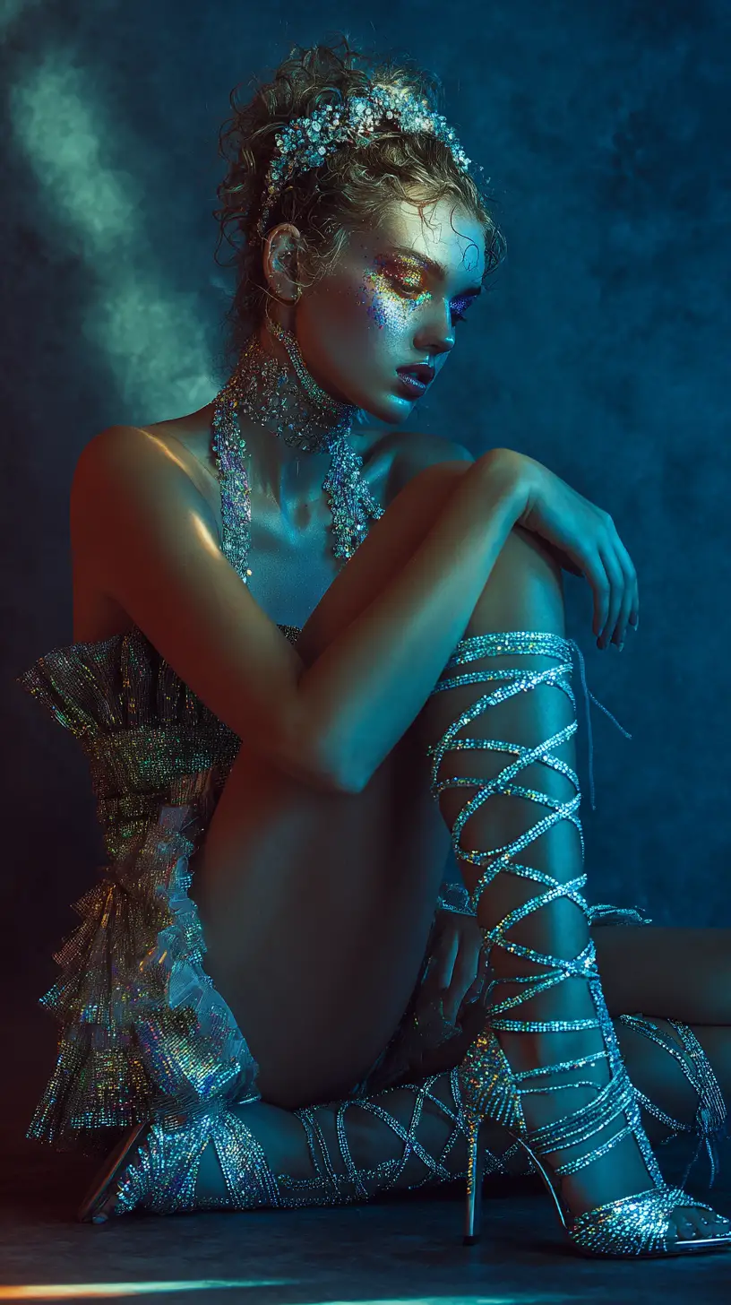 Surreal avant garde stiletto of shimmering circular diamonds