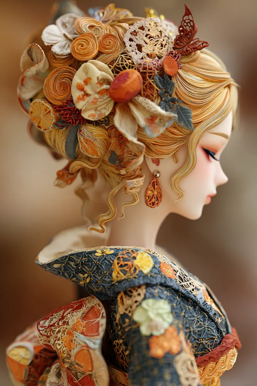 Elegant anime woman in three quarter profile portrait