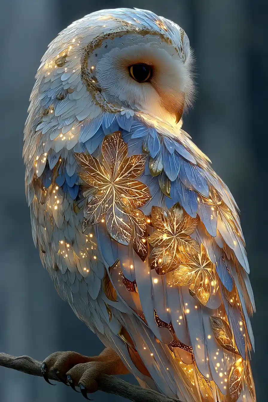 Luminous moonlit owl in a misty fantasy forest