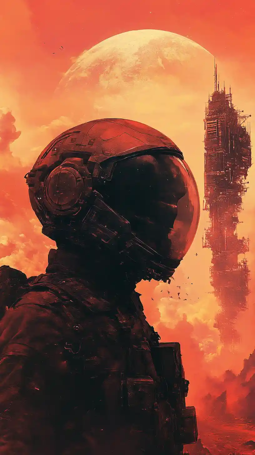 Full body sci fi woman with open helmet in space