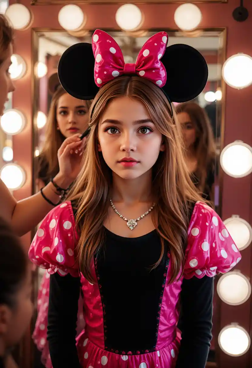Niño con vestido de Minnie en vestidor de boutique