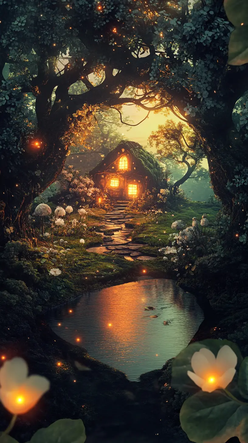 Surreal Spring Fantasy Landscape Inside Leaf Silhouette