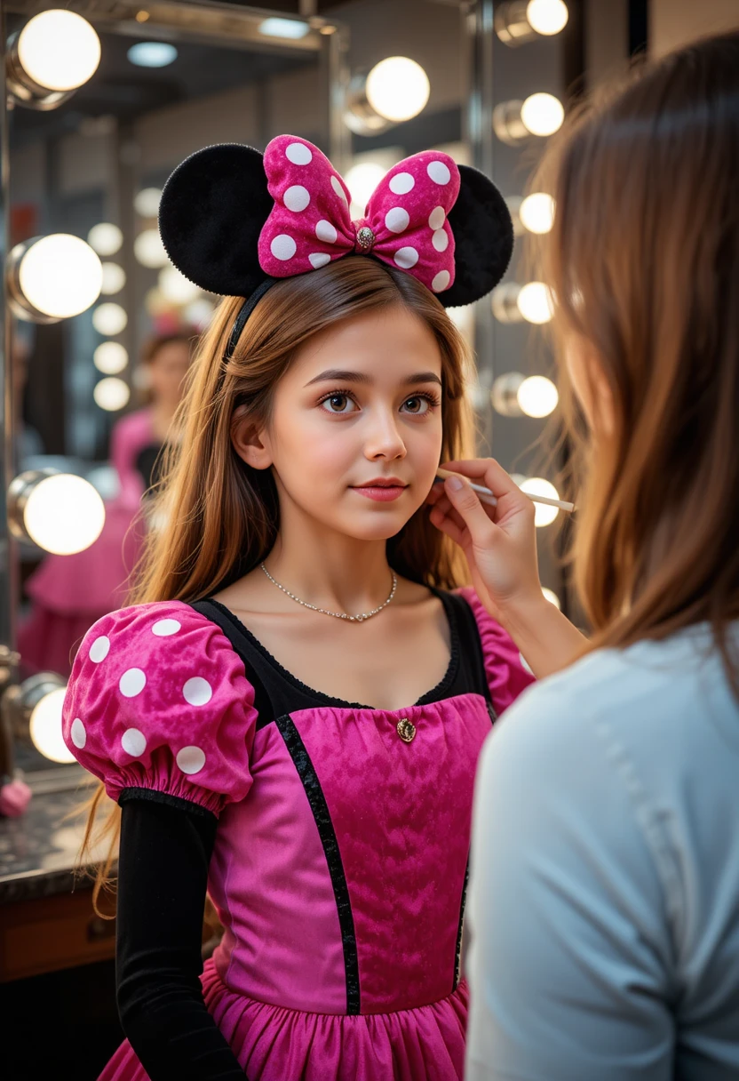 Niño con vestido de Minnie Mouse en vestidor de boutique