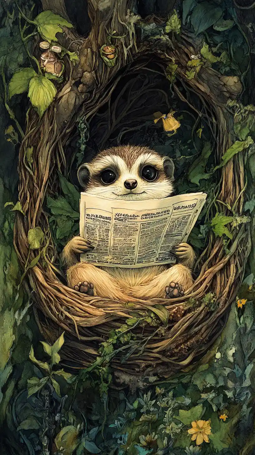 Cheerful Meerkat Reading In A Cozy Garden Nest