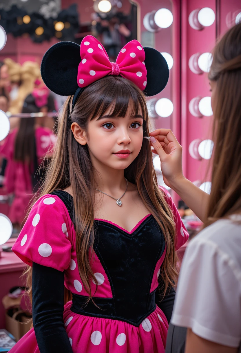 Niño con vestido de Minnie en el probador de una boutique