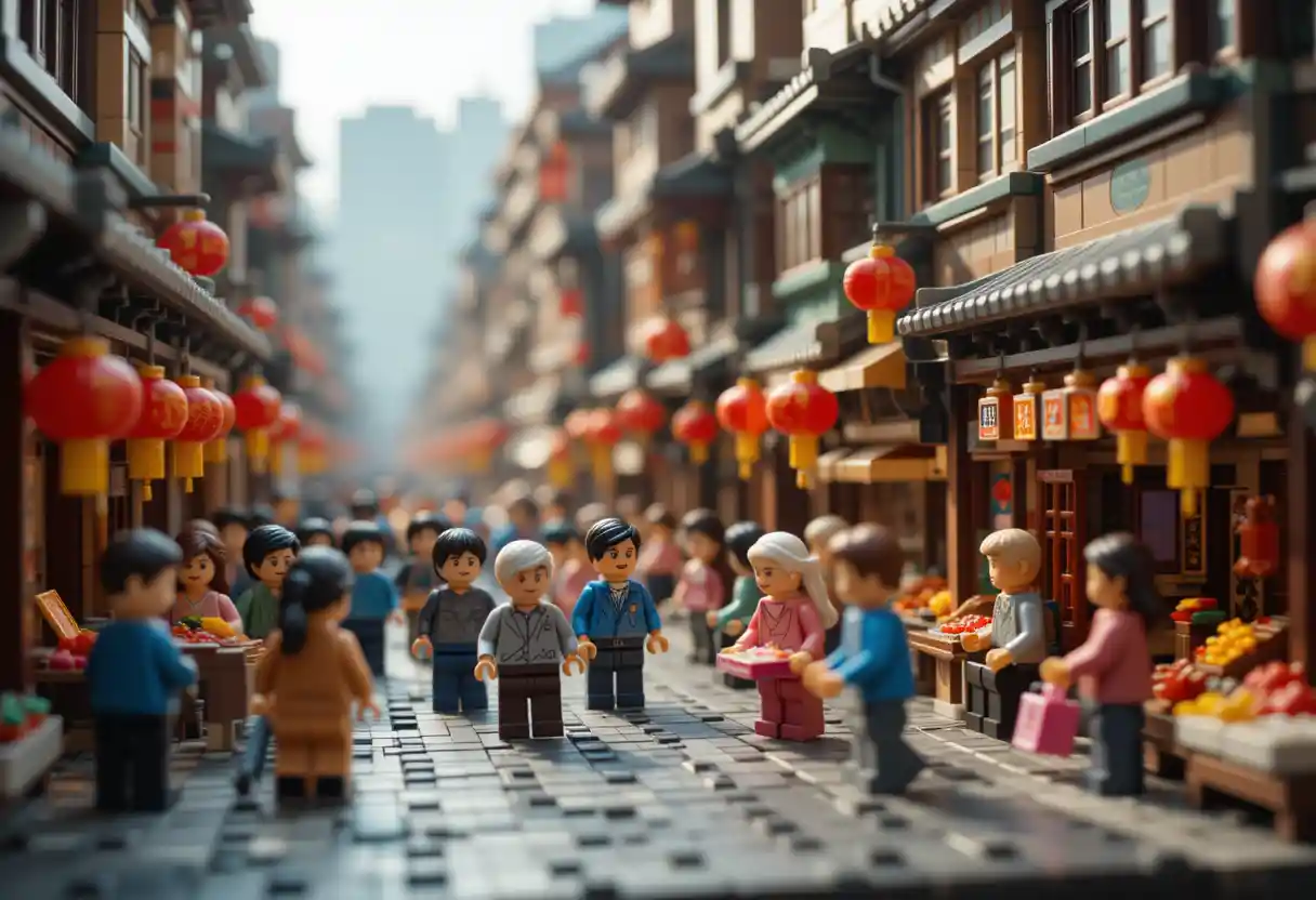 Lego Hong Kong street market on a festive morning