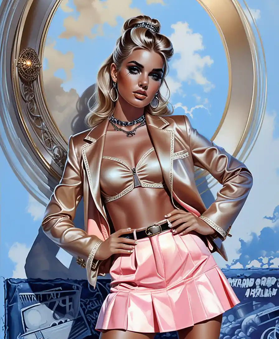 Blonde model in pastel preppy Y2K spring formal style