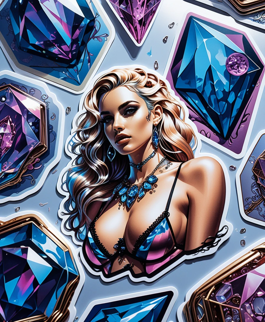 Foglio di adesivi con cristalli colorati e accenti fantasy al neon