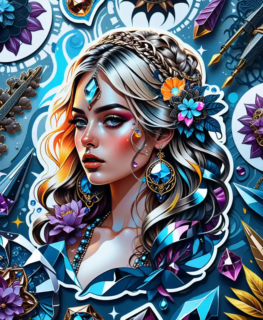Illustrazione colorata di cristalli su flash sheet di tatuaggi adesivi